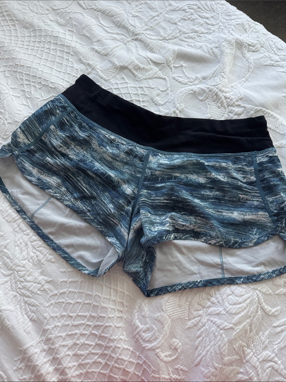 Lululemon Blue Marble-Print Athletic Shorts